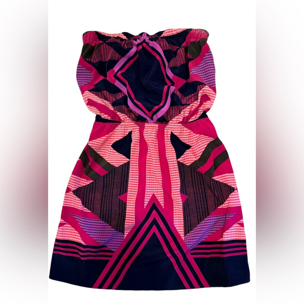 Express Womens Size Small Abstract  Multi Color Navy Pink Sleeveless Tube Dress